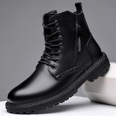 Winter High-top Martin Boots Leather Boots Trendy Tooling Boots Leather Velvet Warm Men's Shoes Men's Leather Shoes Thick Sole