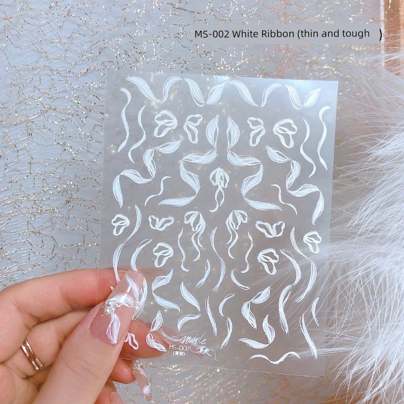 

White Ballet Shoes Silk Ribbon Nail Sticker Dream Fairy Pearl Bright Crystal Three-Dimensional Pure Desire Wind Adhesive MS-002 White Ribbon (thin and tough)