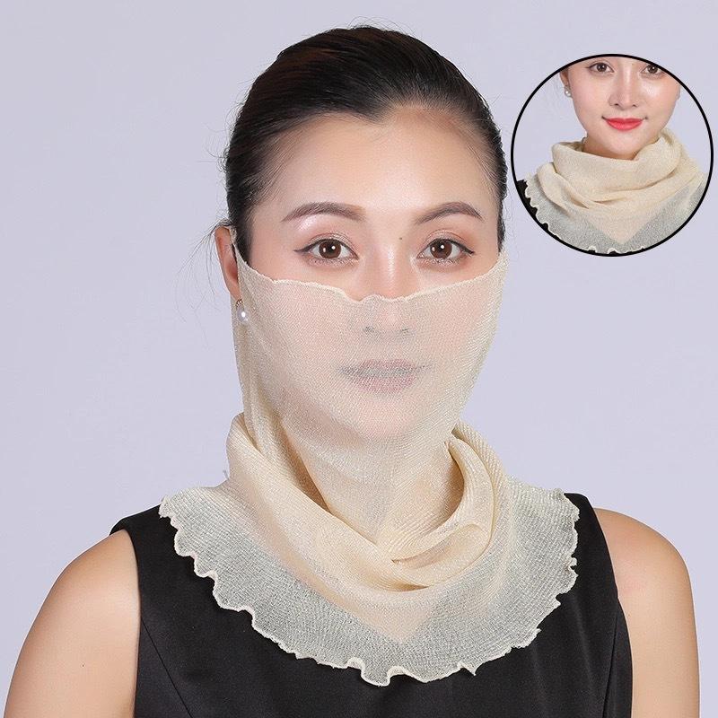 New Style Bib Women's Hedging Thin Sunscreen Veil Small Silk Scarf Neck Guard Mask Women Gauze Scarf with Shining