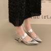 Neue Retro Mary Jane Schuhe Damenschuhe Metallschnalle leichter Ausschnitt niedriger Absatz Nische mit Rock spitz zulaufende einzelne Schuhe