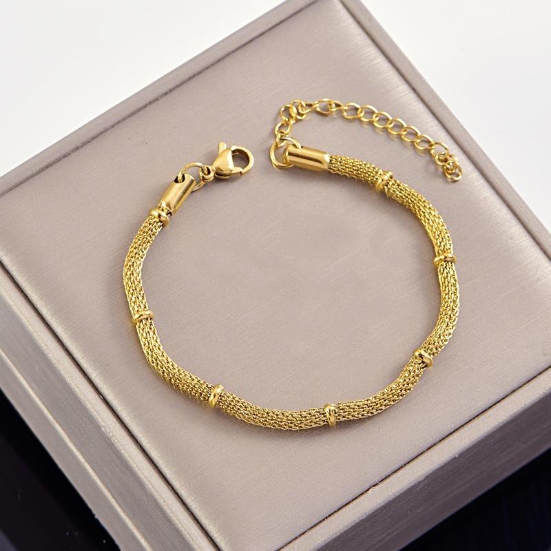1PCS stylish and simple gold mesh cylindrical chain bracelet plain ring versatile chain does not fade titanium steel jewelry