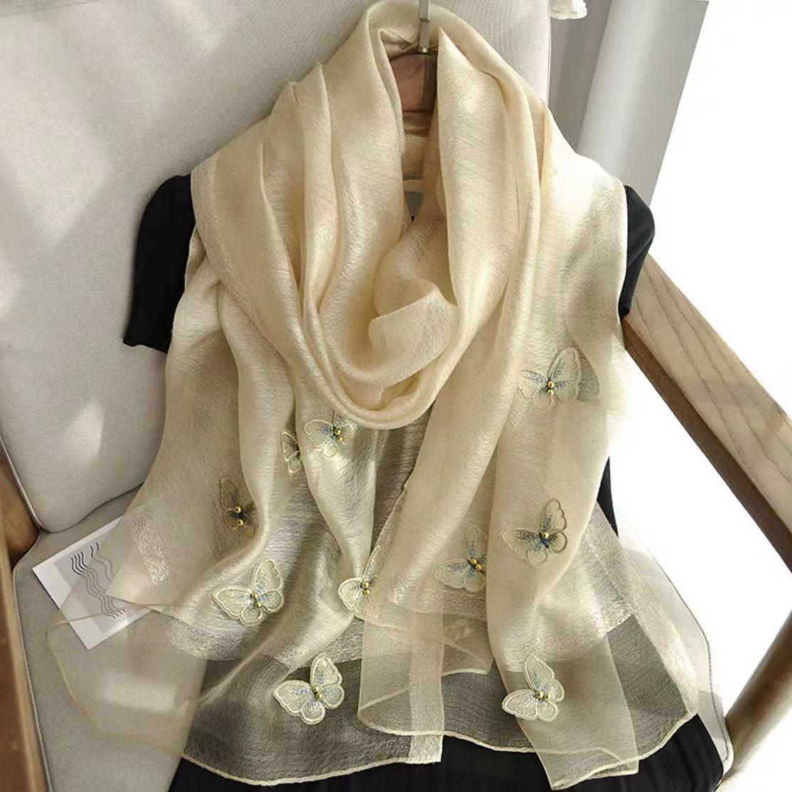 

Butterfly Mulberry Silk Blended Long Scarf for Spring and Autumn Fashion