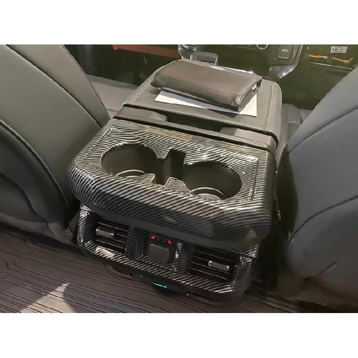 For Ford Raptor F150 P702    Car Accessories Carbon Fiber Style Middle Armrest Box Water Cup Frame Decoration