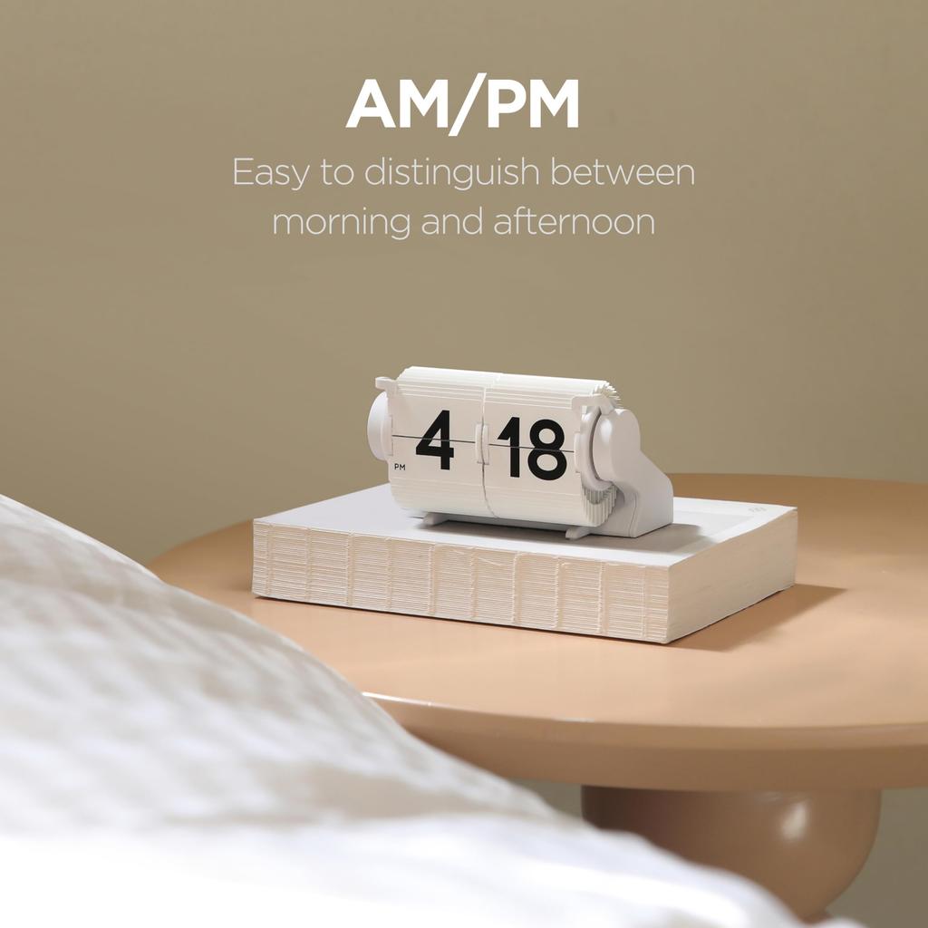 Mooas Multi-Wood Mini Flip Desk Clock, Retro Vintage Analog Automatic Flip Clock, Timer Calendar, Desk Clock with Large Numbers, USB-C Rechargeable, P