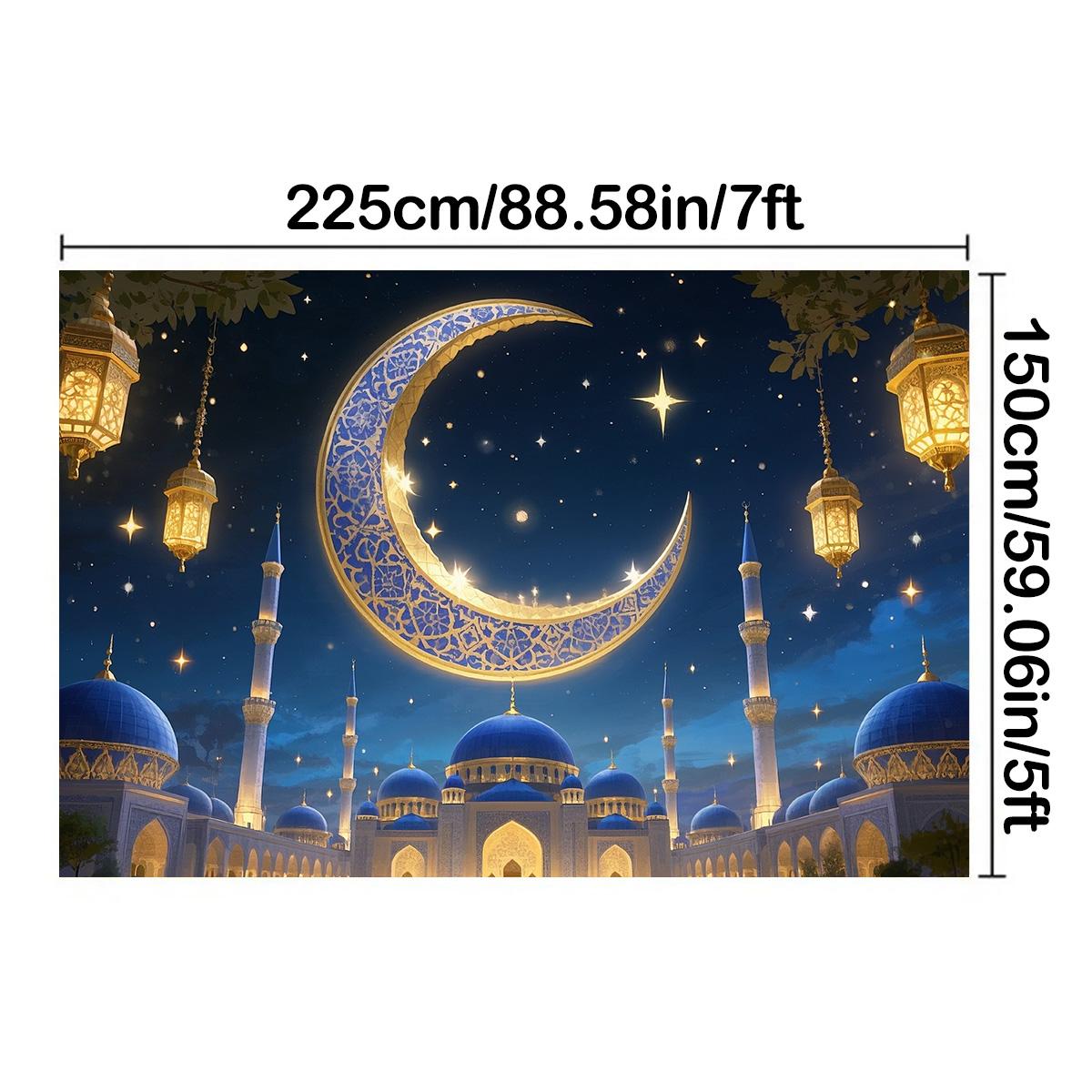 

Романтическая тема звездного неба, фоновая ткань EID Al Adha с полумесяцем, мечеть, дизайн фонаря, праздничные вечеринки 225*150cm/88*59in