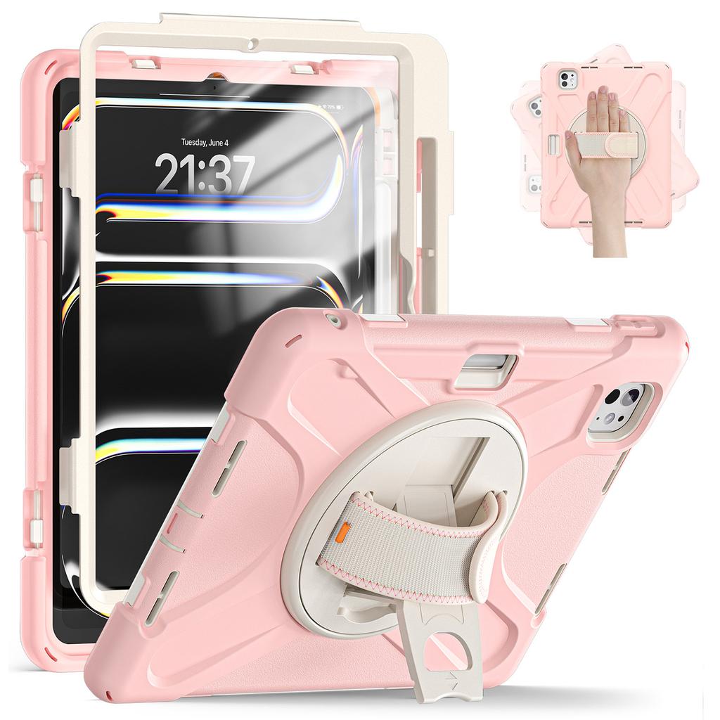 For iPad Pro 11 (2025)/11 (2024) Case Rotary Kickstand PC+Silicone Hand Strap Tablet Cover