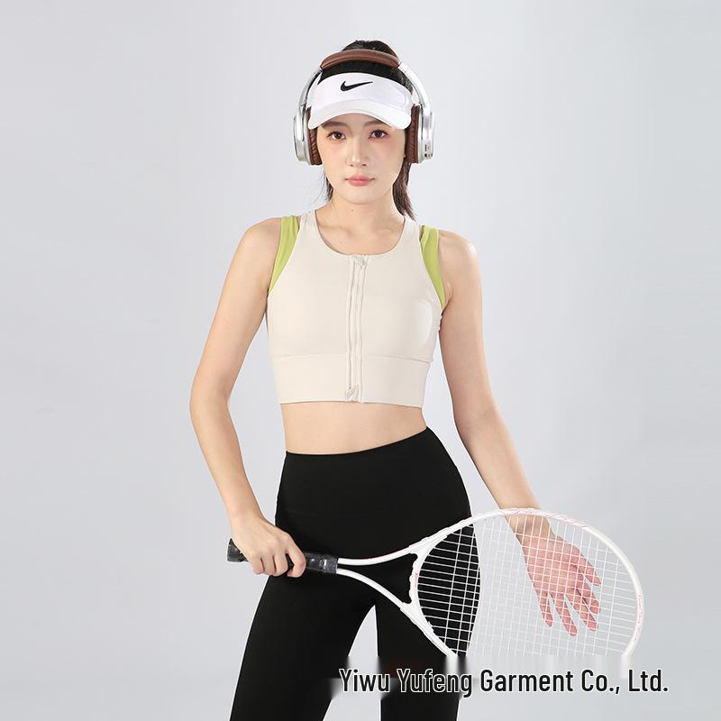 High-Strength Front-Zip Shockproof Sports Bra with Fixed Cup