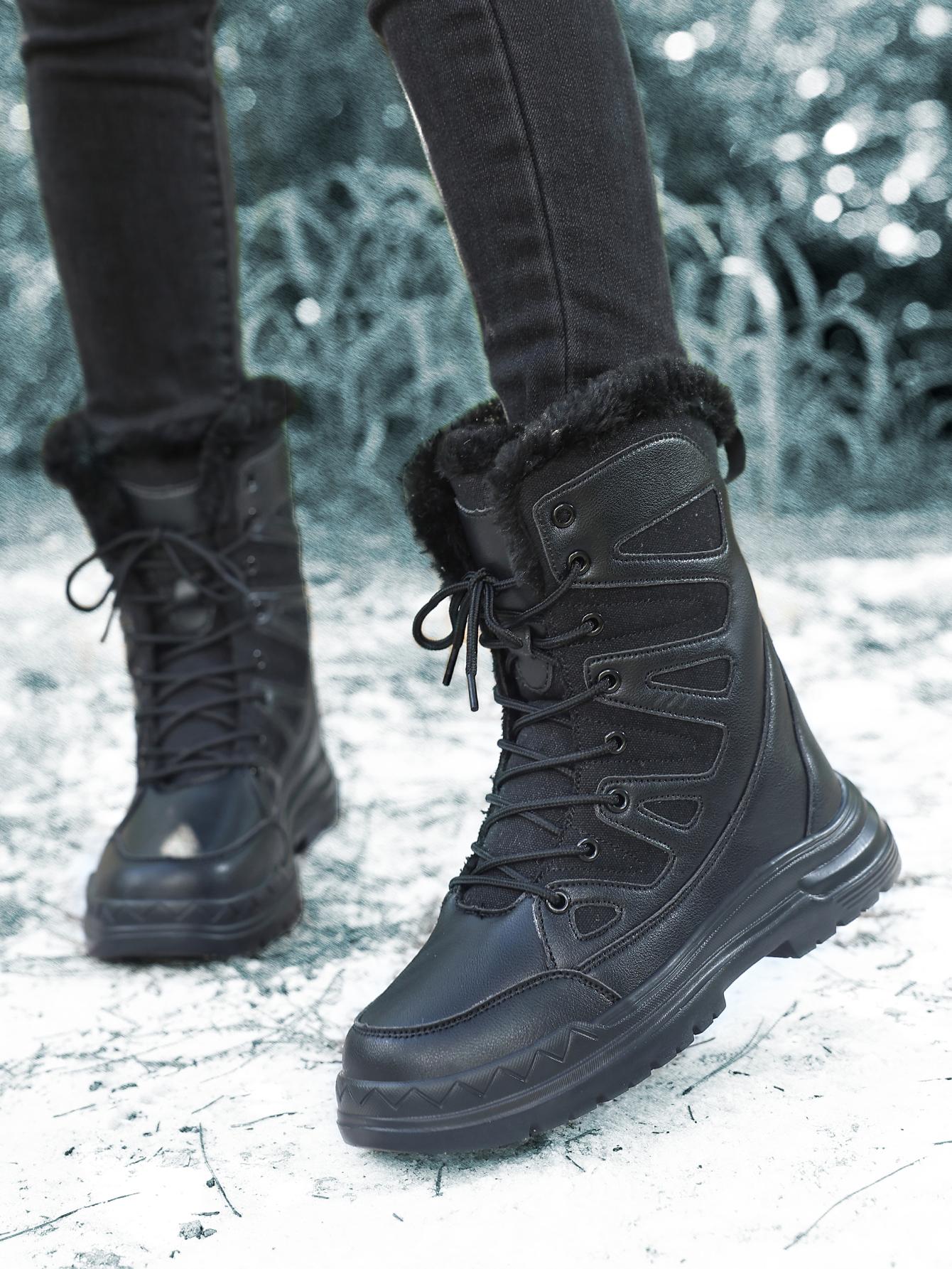 

Женские зимние ботинки в корейском стиле с теплым бархатным каблуком 38 чёрный