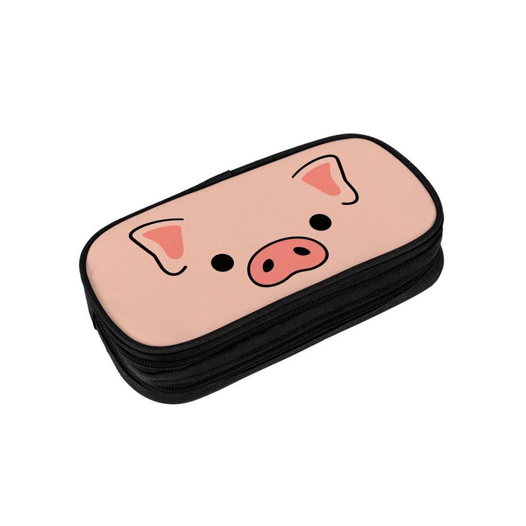 Estuche Multifuncional de Doble Capa con Estampado de Cerdito Rosa para Niños/Niñas Mejor Regalo Estuche de Lápices de Dibujos Animados 2D para Niños