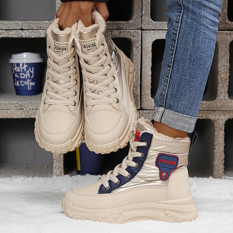 Women's High-Top & Ankle-Length Winter Snow Boots Warm Faux Cover Upper Plush Lining & Non-Slip PVC Sole Versatile for Outdoor Lace-Up Boots
