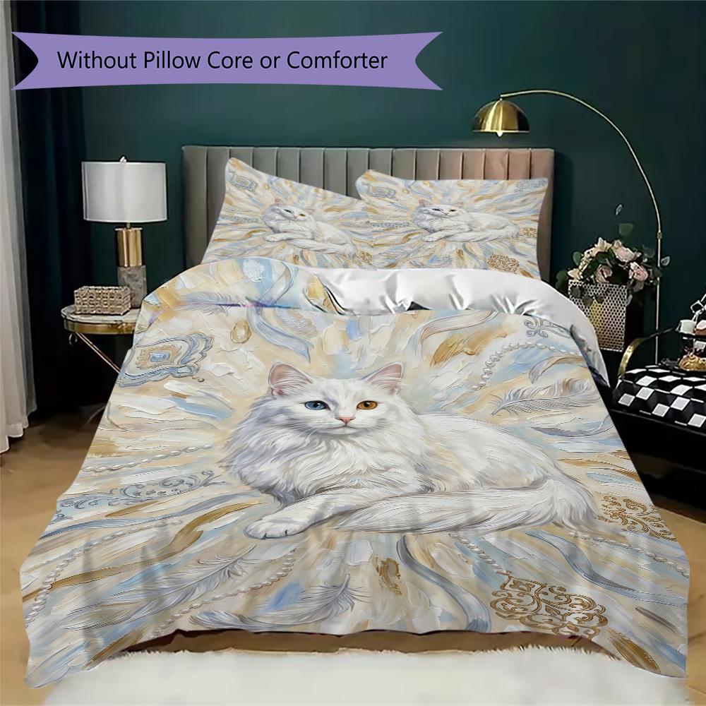 Cute kitten Pattern Bedding uilt Set uilt Cover Pillowcase Home Decoration Birthday Gift (1 * duvet cover + 2 * pillowcase without core)