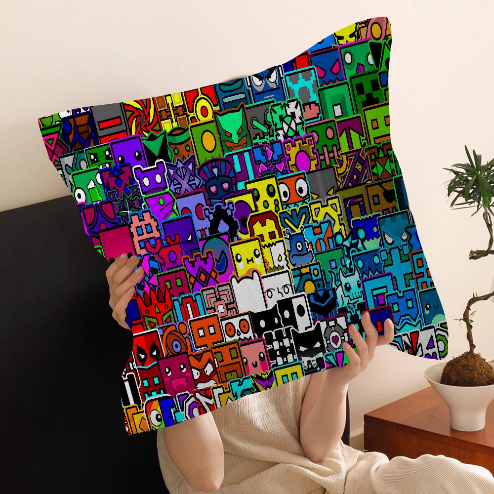 Cartoon Geometry Dash Video Game Pillow Cover Sofa Cushion Cover Home Room Decoration Children Gift