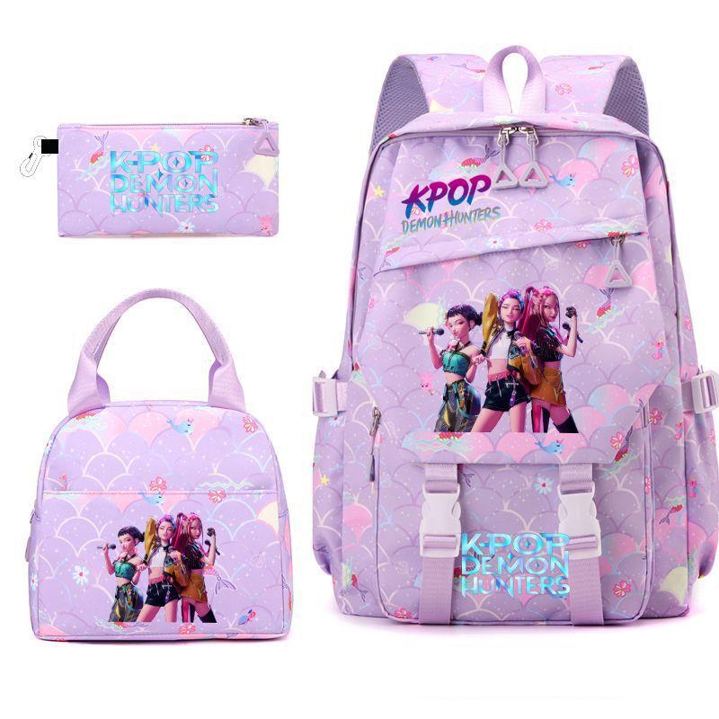 New K-POP Witch Hunters Cartoon Printed Student Pencil Bag Lunch Bag Three-piece Backpack