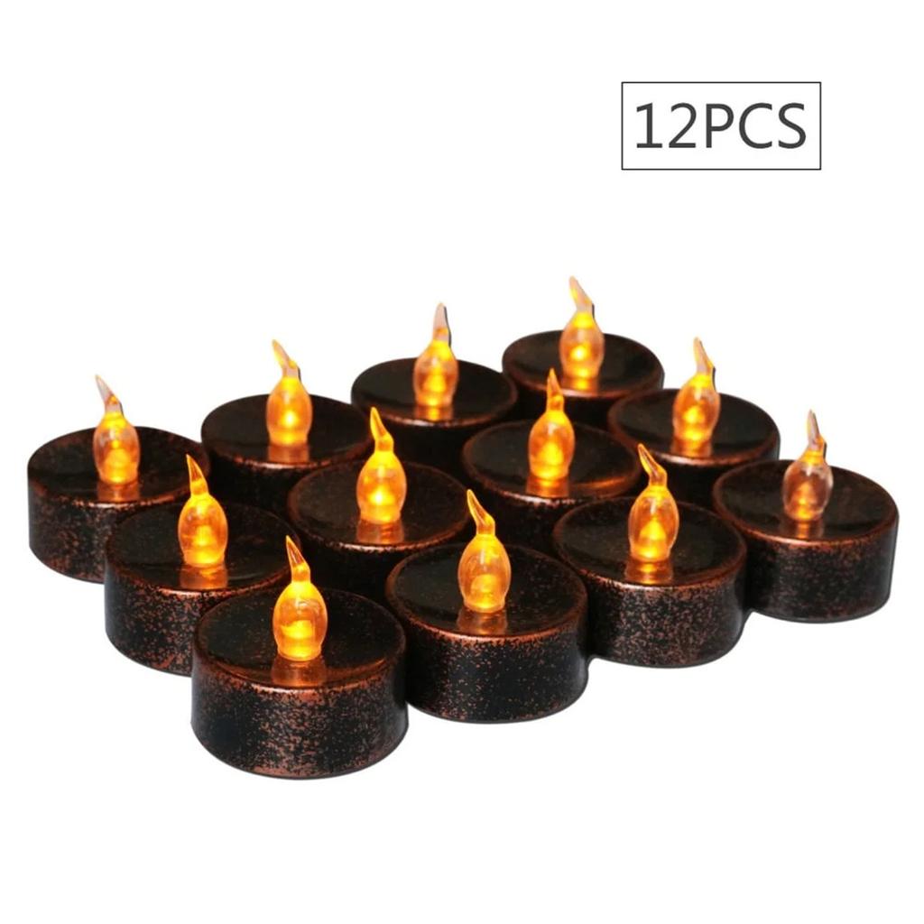 12pcs Tea Light Halloween Christmas Thanksgiving Flameless LED Candles 1.4 Inch Flickering Amber Festival Decor Battery Operated