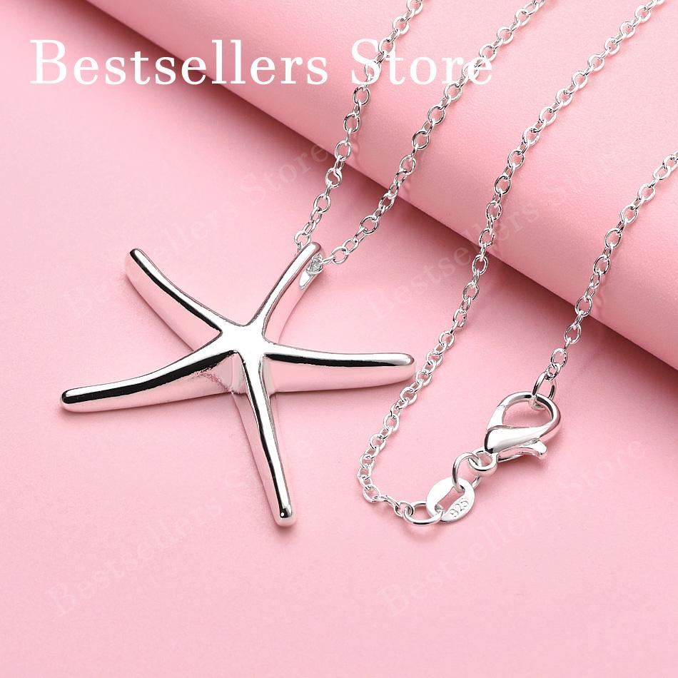 925 Sterling Silver 16-30 Inch Exquisite Starfish Pendant Necklace for Women's Fashion Jewelry Gifts, Wedding Accessories