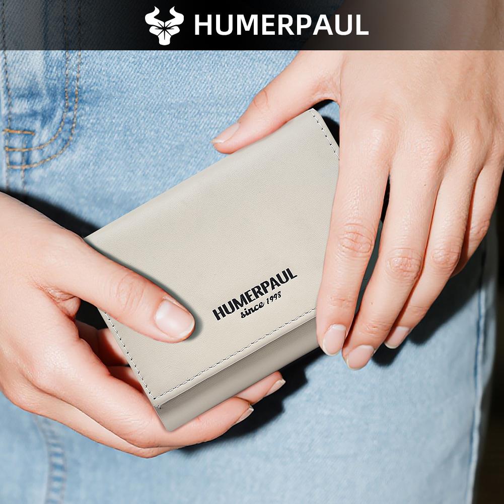 Humerpaul Ladies First Layer Cowhide Three-folding Wallet RFID Anti-theft Brush Portable Wallet Multi-card Slot Large-capacity Multi-compartment