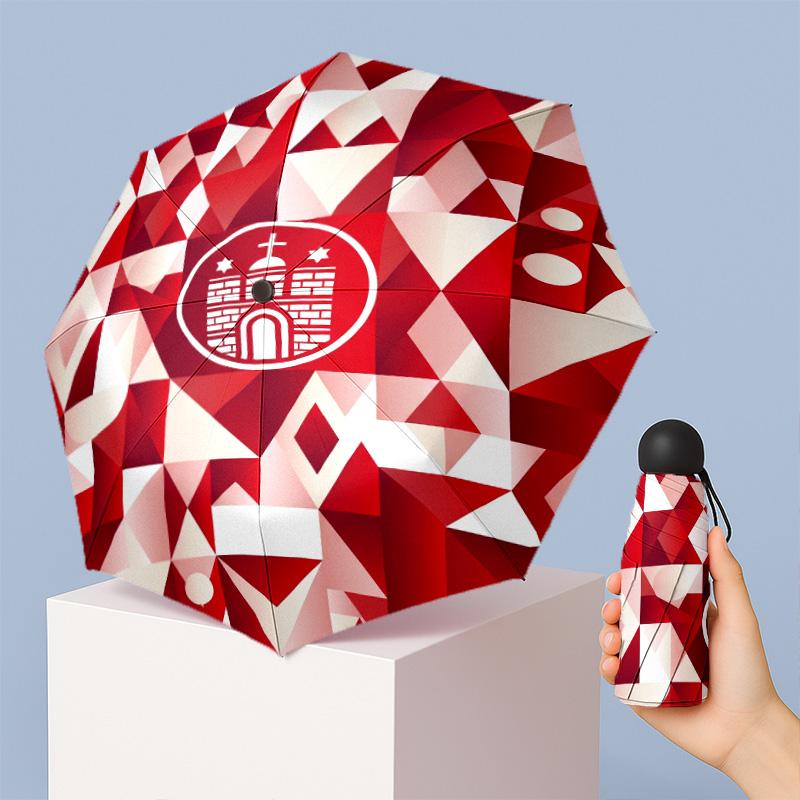 FC St. Pauli Football Pattern Printed Mini 5 Folds 8 Ribs Compact Umbrella Windproof Waterproof Lightweight Portable Folding