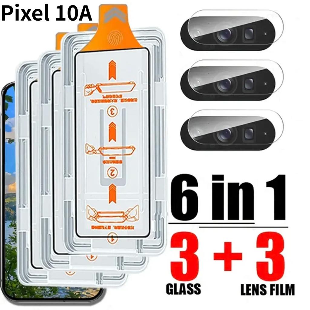 6IN1 Ultra HD Clear Tempered Glass Screen Flim For Google Pixel 10 9 A/Pro XL 8 One-Click Dust/Bubble-Free Installat Protect Kit