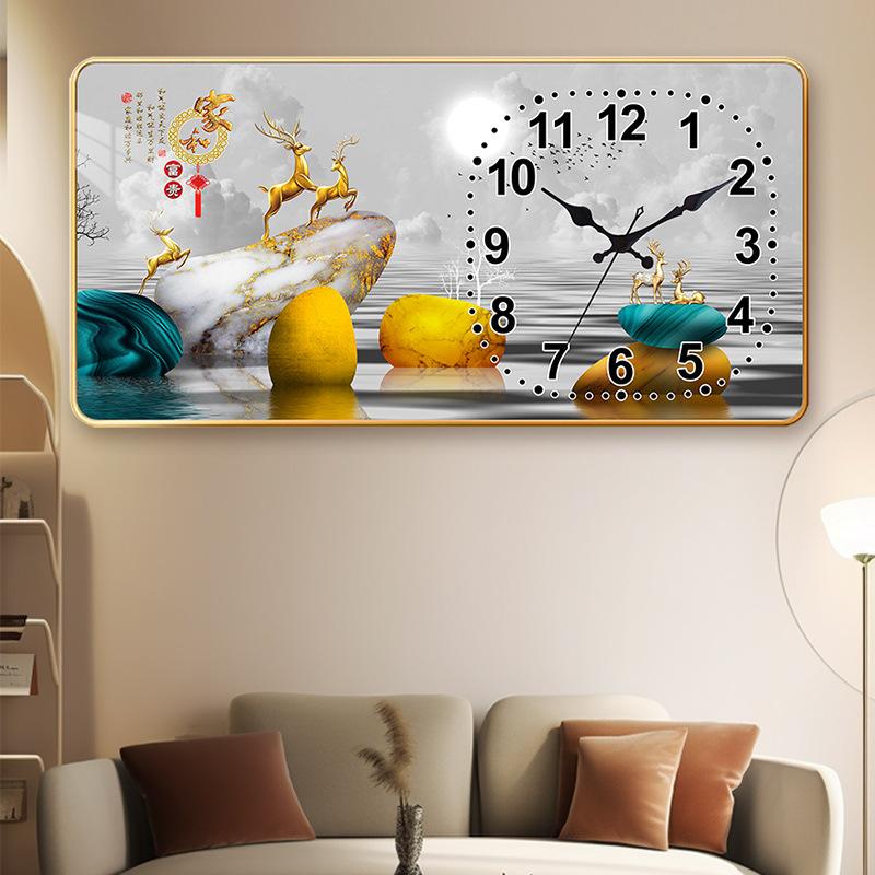 Creative Rectangular Wall Clock Living Room Crystal Porcelain Painting Wall Quartz Clock Silent Home with Calendar Silent Restaurant Clock