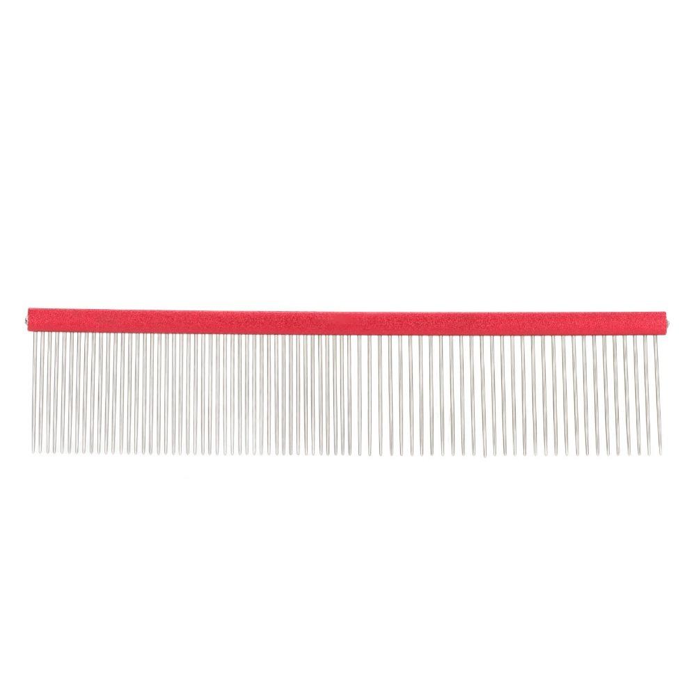 Metal Pet Straight Comb Double Density Teeth Cat Hair Comb Dual Teeth Comb All Hair Lengths Red 16cm