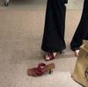 Retro Spice Girl Style~ French Square Head High Heel Slippers Women's Summer Outer Wear Korean Version Wrap-Up Open-toed Stiletto Sandals