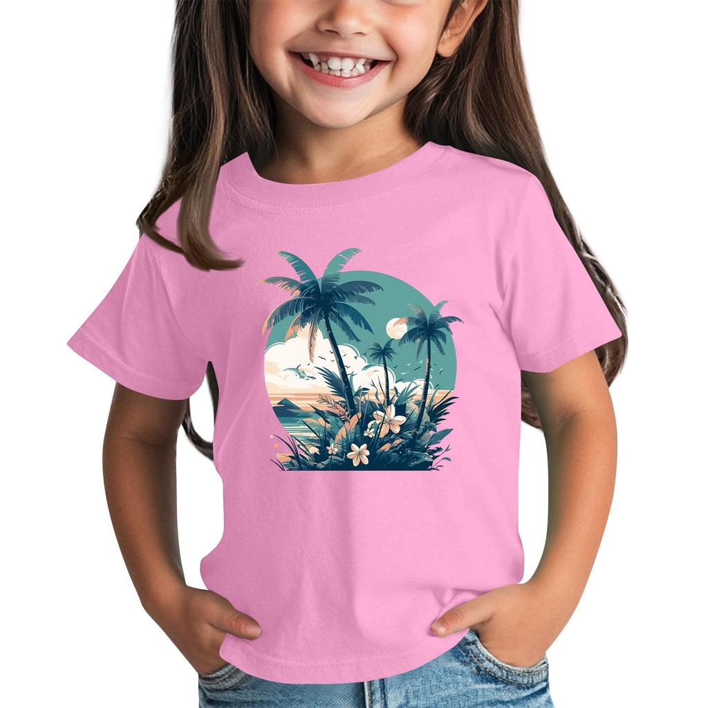 Kindermode Täglich Bedrucktes Rundhals Kurzarm Lässiges T-Shirt Top