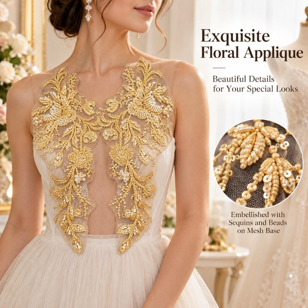 Floral Pattern Embroidery Applique Beaded Sequin Sewing Applique Exquisite Cloth Patch Sewing DIY