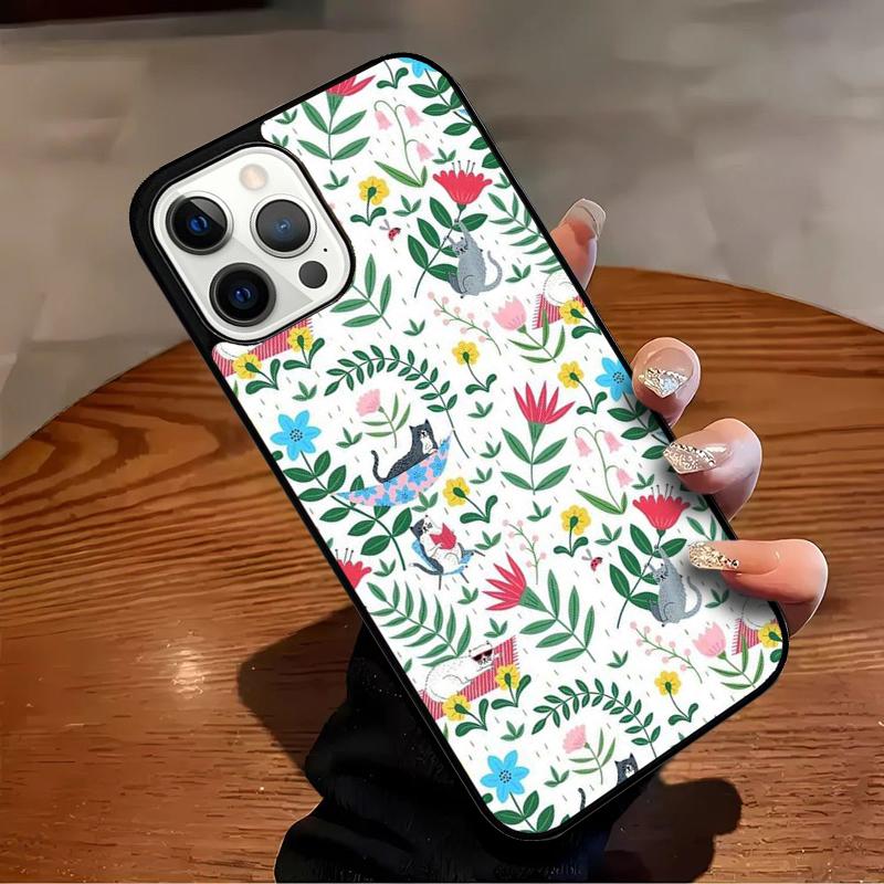 Lovely Flower Cat Animal Pattern Phone Case For iPhone 17 Air 16 15 14 13 12 11 Pro Max Max Plus Bumper Case Cover