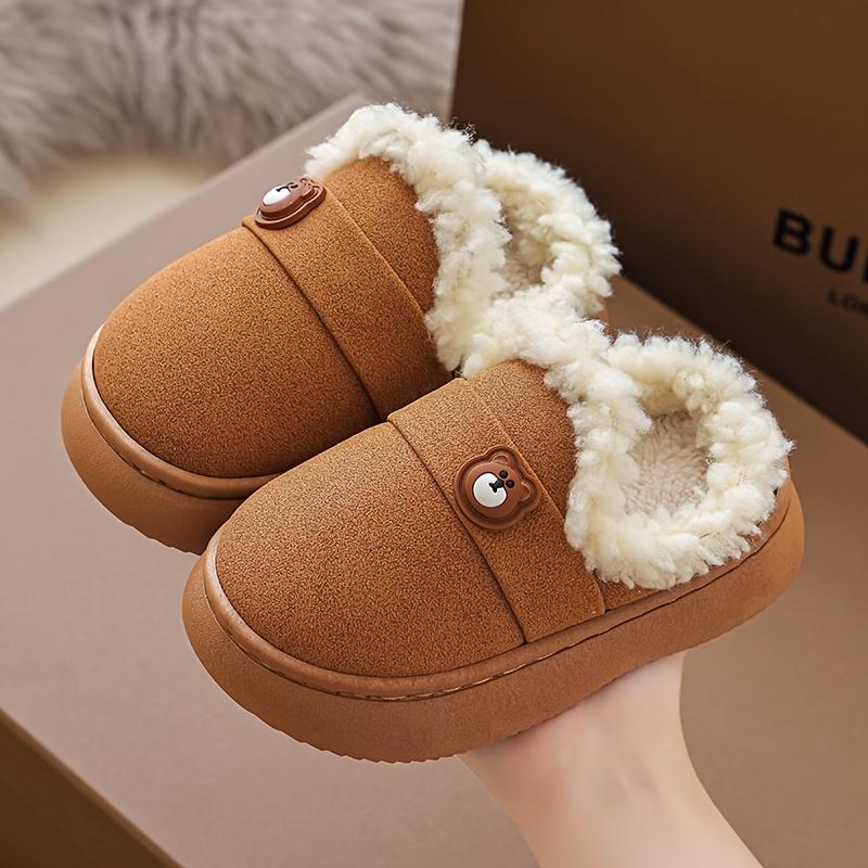 Kids Slip On House Shoes Winter Indoor Outdoor Slippers Cushioned PVC Sole Soft Fluffy Interior Easy Closure Boys Girls Toddler Kids Autumn Winter
