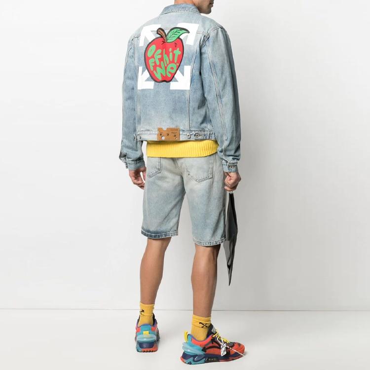 Off-White Apple Slim Denim Jacket Medium Blue/Red Men Outerwear OMYE054S21DEN0024525