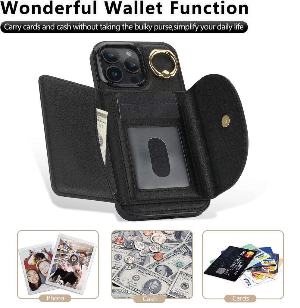 For iPhone 16 Pro Max Case RFID Blocking Wallet Kickstand Leather+TPU Phone Cover