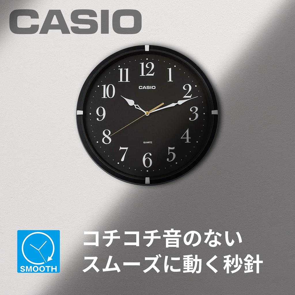 Casio Wall Continuous Second Clock, Black, 33.1cm Diameter, Analog, Hand, IQ-88-1JF