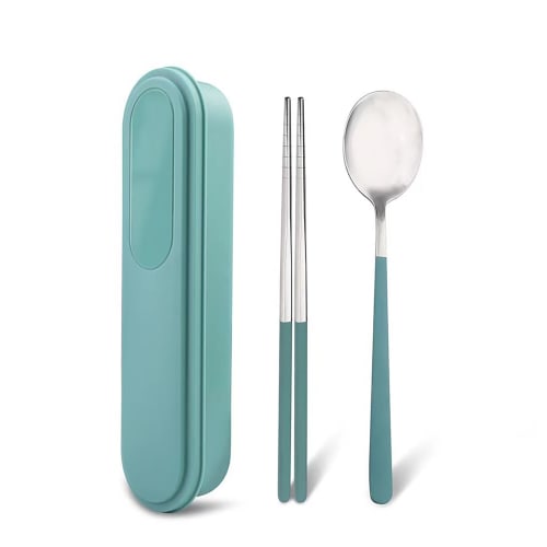 Tresady Stainless Steel Chopsticks and Spoon Set, Bento Box Chopsticks and Spoon Combination Set, Bento Cutlery Set with Case, Non-Slip Chopsticks, St
