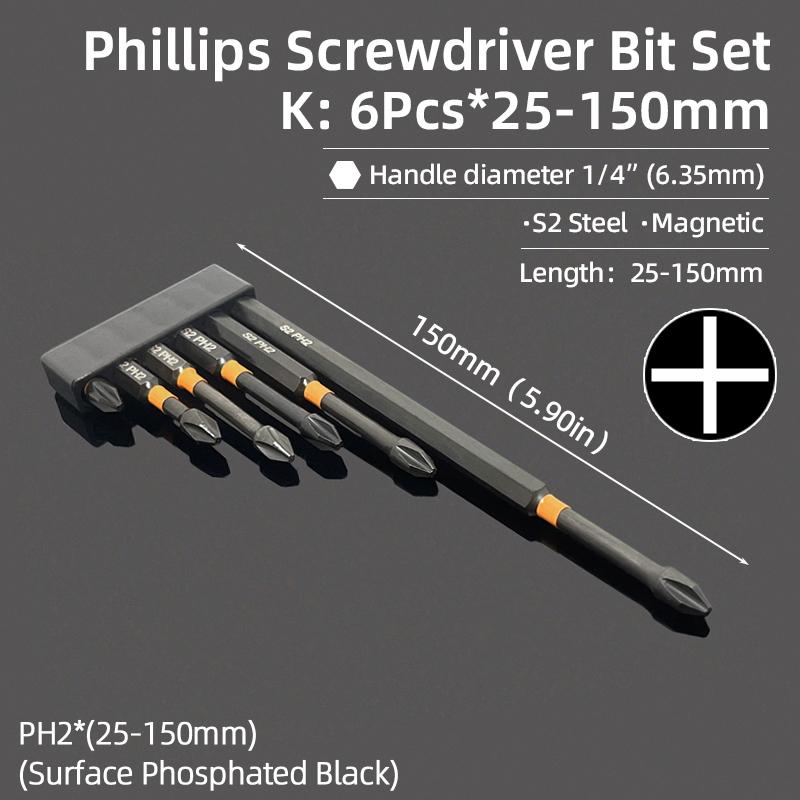 Phillips Screwdrivers Bits Cross Head Magnetic Screwdrivers PH00 PH1 PH2 S2 Hex Shank Hand Tools 50/75/100/150/200/300mm
