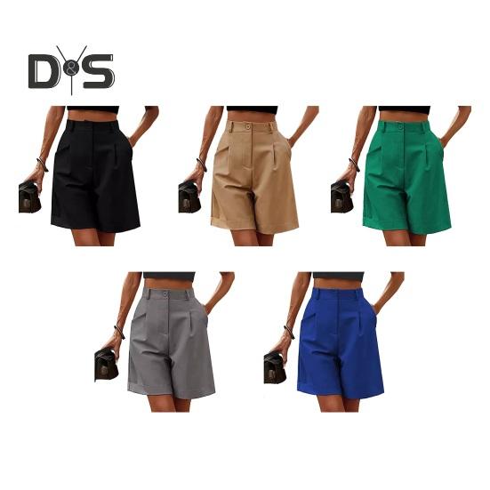 Women's Summer High Waist Short Loose Fit Knee-Length Wide Leg Shorts with Pockets Casual Business Work Short