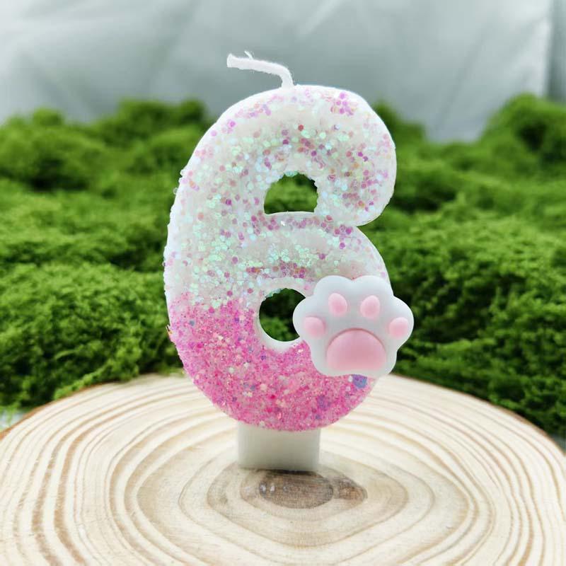 Creative Design Pink Cat Claw Digital Candle Birthday Candle Romantic Variety Specification Children's Cake Decoration Ornaments
