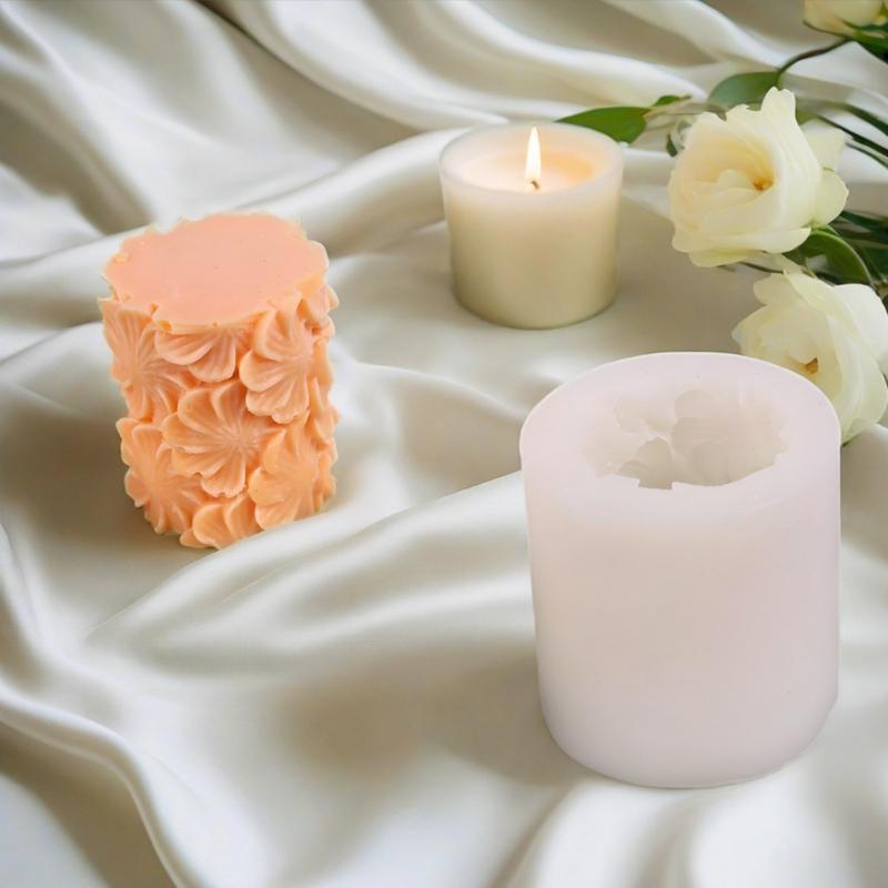 Embossed Flower Cylinder Silicone Molds for Epoxy Resin Candle Soap Home Decoration Chocolate Fondant Silicone Molds