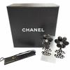 Great CHANEL Camellia COCO Mark Rhinestone Piercings (for both ears) black 02A Used