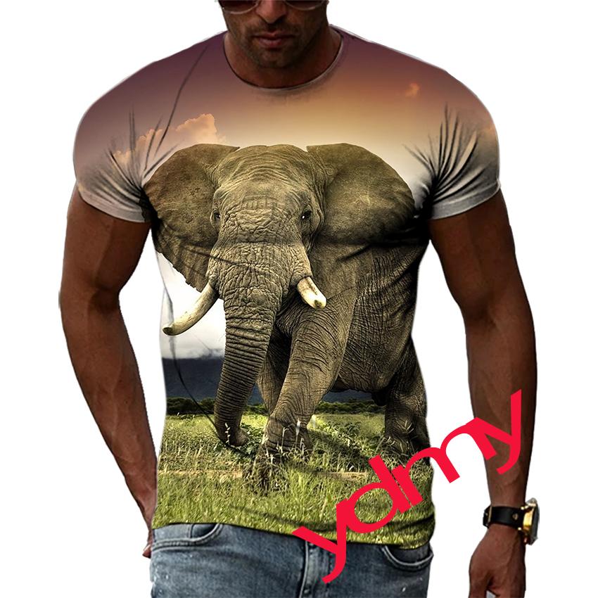Tide Móda Letní Obrázek slona Pánské tričko Neformální Potisk Trička Hip Hop Osobnost Kulatý výstřih Krátký rukáv Rychleschnoucí