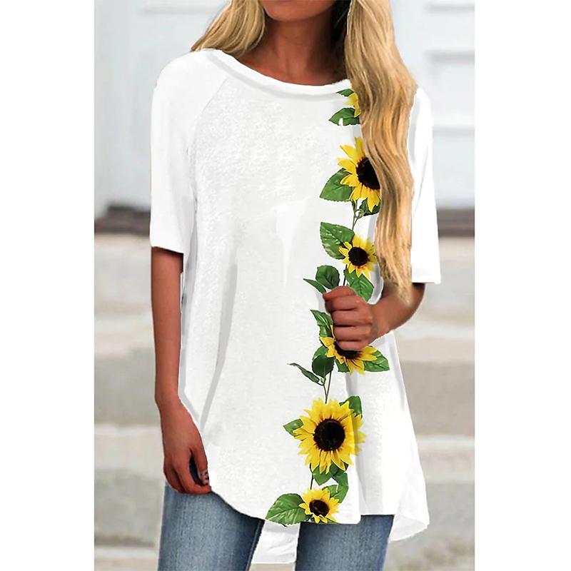 Summer Sunflower Floral 3D Print T-shirt Women Fashion Streetwear Casual O-Neck Tops Tees Female Oversized Clothing