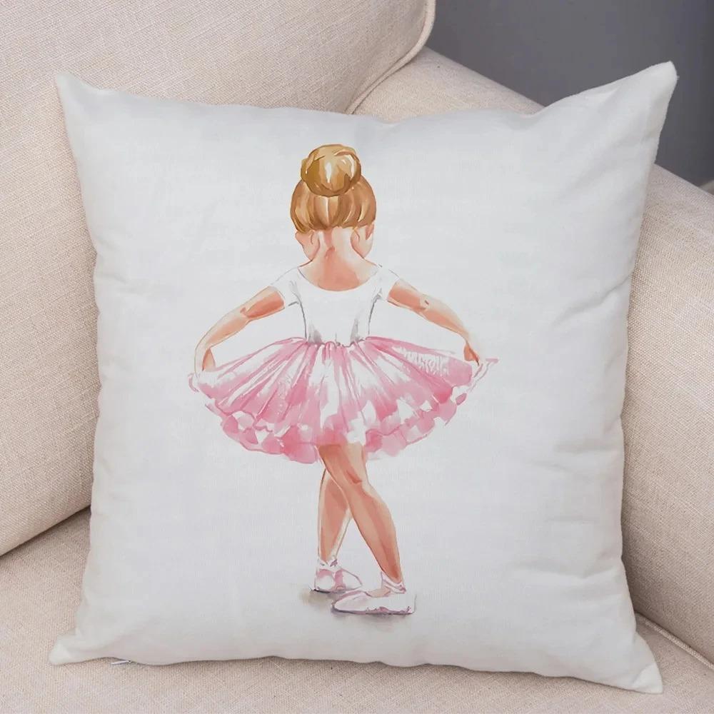 Cute Cartoon Sofa Pillowcase Home Soft Peach Skin Pillowcase Nordic Style Decoration Pink Ballet Girl Cushion Cover
