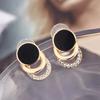 Yousheng 1 Paio Orecchini a Lobo Multi-strato 3 Cerchi Rotondi Cerchio Nero Regalo Gioielli di Moda Strass Scintillante Orecchini da Donna per Uso Quotidiano