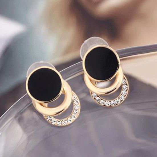 Yousheng 1 Paio Orecchini a Lobo Multi-strato 3 Cerchi Rotondi Cerchio Nero Regalo Gioielli di Moda Strass Scintillante Orecchini da Donna per Uso Quotidiano