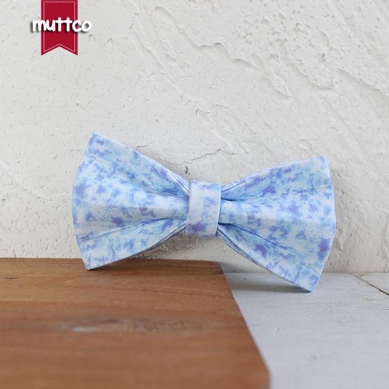 MUTTCO Double-Layer Dog Collar with Blue Fire Bow, UBT-137. XL (11x6 cm)