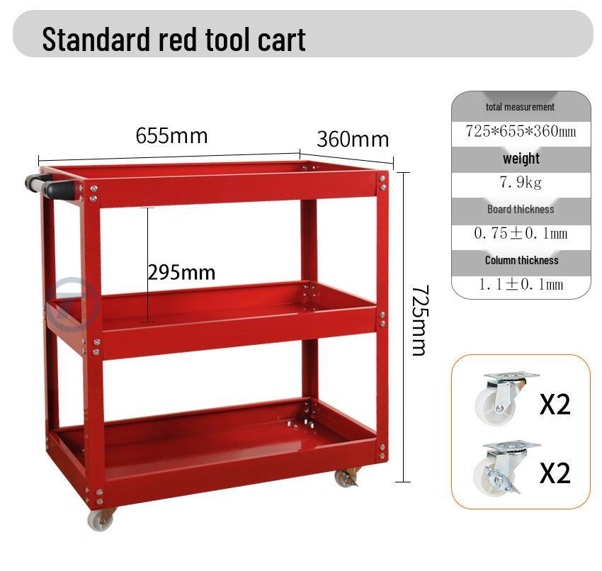 Three-Layer Tool Cart with Wheels & Pegboard - Universal Casters for Auto Repair