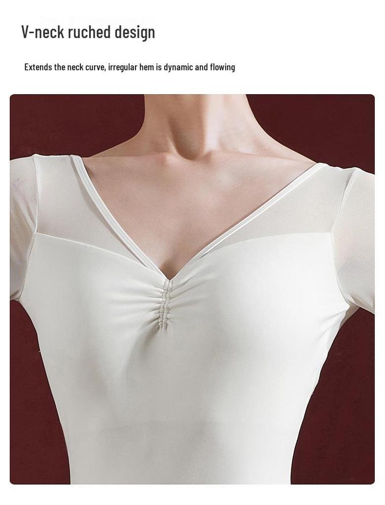 Baletní vílí splývavý trikot s bílou tylovou sukní pro dospělé na cvičení