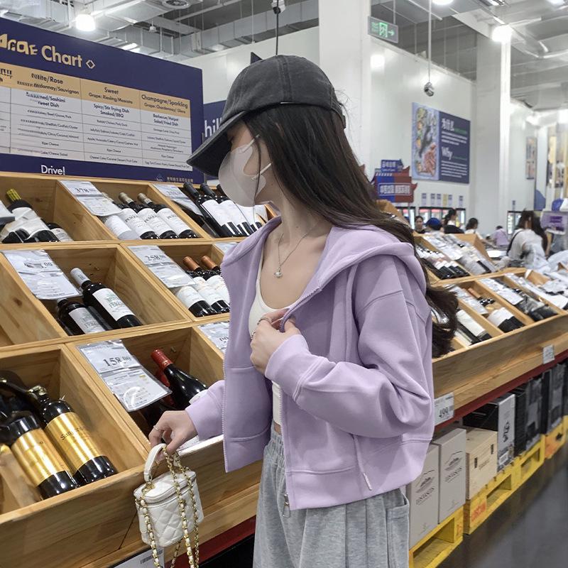 

Women s Short Hooded Korean Style Cardigan - Slim Fit Zipper Sweatshirt for Spring & Fall 2025 Small