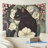Decorative Tapestry Wall Hanging Cat Floral Art Nouveau Style Botanical Boho Print for Living Room Bedroom Decor