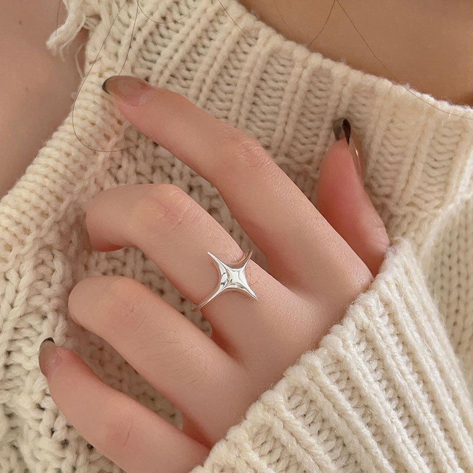 

925 Sterling Silver Star Adjustable Rings For Women Luxury Fine Jewelry Wedding Accessories Jewellery Prevent Allergy срібний