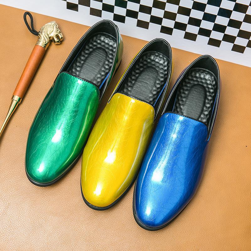 2025 New Gradual Change Color Patent Leather Glossy Leather Shoes Men's Youth Trend Foot Casual Leather Leathershoes